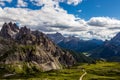Majestic high mountain view of Dolomites mountain when hiking aroud Tre Cime trail, Italy Royalty Free Stock Photo