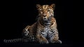 Striking Leopard Portrait Lying Down on Solid Black Background Royalty Free Stock Photo