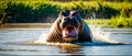 Majestic hippo charging in water with splashing effect Royalty Free Stock Photo