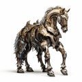 Cybersteampunk Gold And Silver Horse On White Background