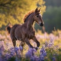 Majestic horse in a field of wildflowers