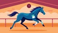 A majestic horse galloping in the indoor arena its fitness tracker displaying the amount of exercise it gets each day as