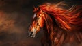 majestic horse with long mane in motion backdrop, captivating equine beauty