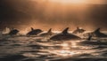 Majestic humpback whale breaches in tranquil seascape generated by AI