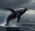 A majestic humpback whale breaching out ocean. generative ai Royalty Free Stock Photo