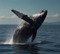 A majestic humpback whale breaching out ocean. generative ai Royalty Free Stock Photo