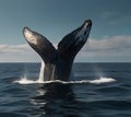 A majestic humpback whale breaching out ocean. generative ai Royalty Free Stock Photo