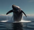 A majestic humpback whale breaching out ocean. generative ai Royalty Free Stock Photo