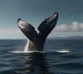 A majestic humpback whale breaching out ocean. generative ai Royalty Free Stock Photo