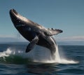 A majestic humpback whale breaching out ocean. generative ai Royalty Free Stock Photo