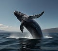 A majestic humpback whale breaching out ocean. generative ai Royalty Free Stock Photo