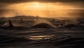 Majestic humpback whale splashing in the sunset over water generated by AI