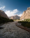 Majestic hushe valley with flowing river in karakorum Royalty Free Stock Photo