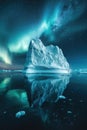 Majestic iceberg illuminated by aurora borealis in a starry night sky