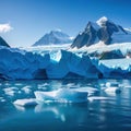 A with majestic icebergs floating serenely in surrounded by towering