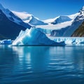 A with majestic icebergs floating serenely in surrounded by towering