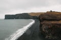 majestic icelandic seacoast with black sand and cliffs, vik dyrholaey, reynisfjara