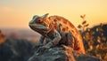 Stunning Iguana Basking in Sunset Light, AI Generated