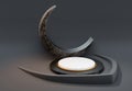 Podium with Crescent Moon and Islamic Graphics, Charming and Elegant Black Background
