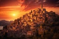 Majestic Italian city sunset hills. Generate Ai Royalty Free Stock Photo