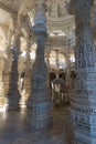 Majestic jainist temple at Ranakpur, Rajasthan, India. Details of stone carvings. Royalty Free Stock Photo