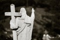 Majestic Jesus Christ sculpture over little french village Royalty Free Stock Photo