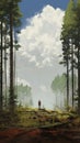 A Majestic Journey: A Digital Painting Of A Man Walking Through A Sublime Wilderness