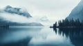 Majestic Lake With Calming Teal And Gray Tones