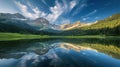 Majestic Lake Surrounded by Towering Mountains