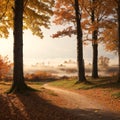 Majestic landscape with autumn trees in forest. Carpathian, Ukraine, Europe. Beauty world. Retro filtered. Toning