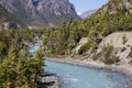 Majestic landscape and blue river in Himalayas mountains in Nepal Royalty Free Stock Photo