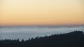 Majestic landscape image of cloud inversion at sunset over Dartmoor National Park in Engand with cloud rolling through forest on