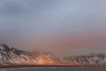 majestic landscape with snow-covered mountains fjord and rainbow