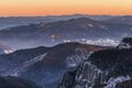 Majestic landscape in the winter mountains at sunrise. Dramatic and picturesque wintry scene. Retro filter. Filtered image instagr