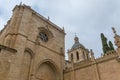 Majestic lateralview at the iconic spanish Romanesque architecture building at the Cuidad Rodrigo cathedral, tower and dome,