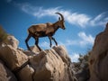 The Majestic Leap of the Ibex in Mountainous Terrain Royalty Free Stock Photo