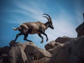 The Majestic Leap of the Ibex in Mountainous Terrain Royalty Free Stock Photo