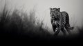 Majestic Leopard Emerging from the Mist. Generative ai