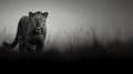 Majestic Leopard Emerging from the Mist. Generative ai