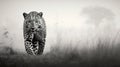 Majestic Leopard Emerging from the Mist. Generative ai