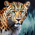 Majestic Leopard: Striking Oil Painting on a Black Background