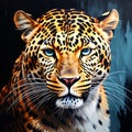 Majestic Leopard: Striking Oil Painting on a Black Background