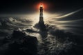 Majestic lighthouse rises proudly in a fog kissed and moody seascape