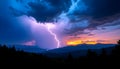 Majestic Lightning Storm Over Mountain Range at Sunset with Dramatic Sky Royalty Free Stock Photo