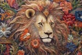 Majestic Lion Comes To Life Through Intricate Embroidery. Generative AI