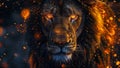 Majestic Lion with Fiery Glowing Eyes in a Mystical Setting Royalty Free Stock Photo