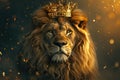 majestic lion with a golden mane and a crown on his head Royalty Free Stock Photo