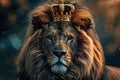 majestic lion with a golden mane and a crown on his head Royalty Free Stock Photo