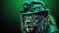 Majestic Lion in Green St. Patrick's Cap Symbolizing Irish Pride and Spirit - Generative AI