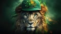 Majestic Lion in Green St. Patrick's Cap Symbolizing Irish Pride and Spirit - Generative AI